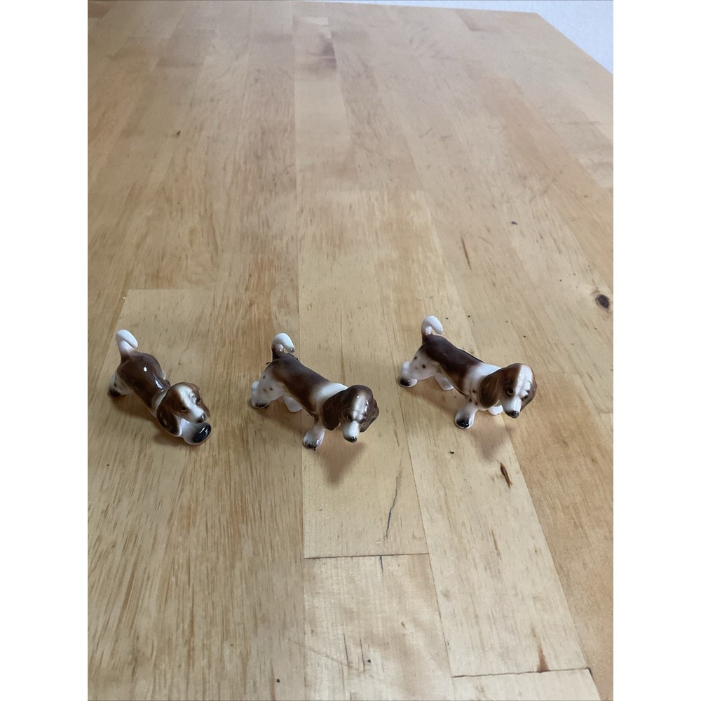 Three Small Ceramic Dogs Bassets‎ Hounds Bone China